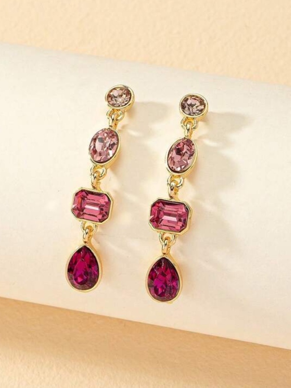 Gold-Tone Pink Gradient Crystal Drop Earrings